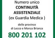 NUOVO NUMERO VERDE per il servizio di Continuità Assistenziale (ex Guardia Medica) nelle province di Monza e Lecco
